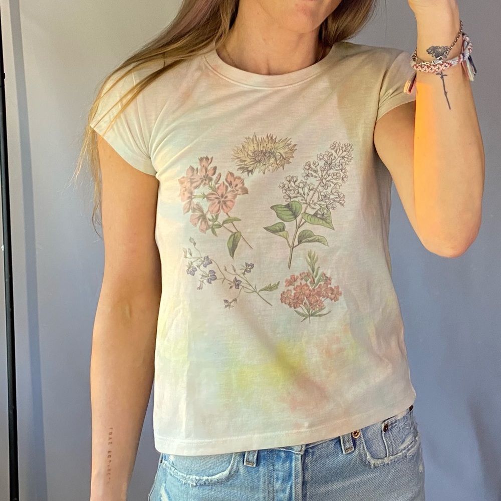 Custom dyed flower t shirt.